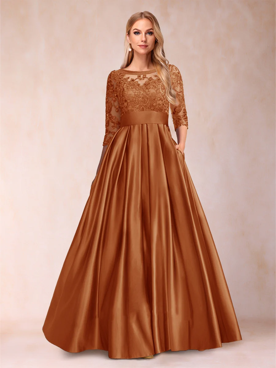 A-Line/Princess Floor-Length 3/4 Sleeves Scoop Mother of the Bride Dresses - Image 10