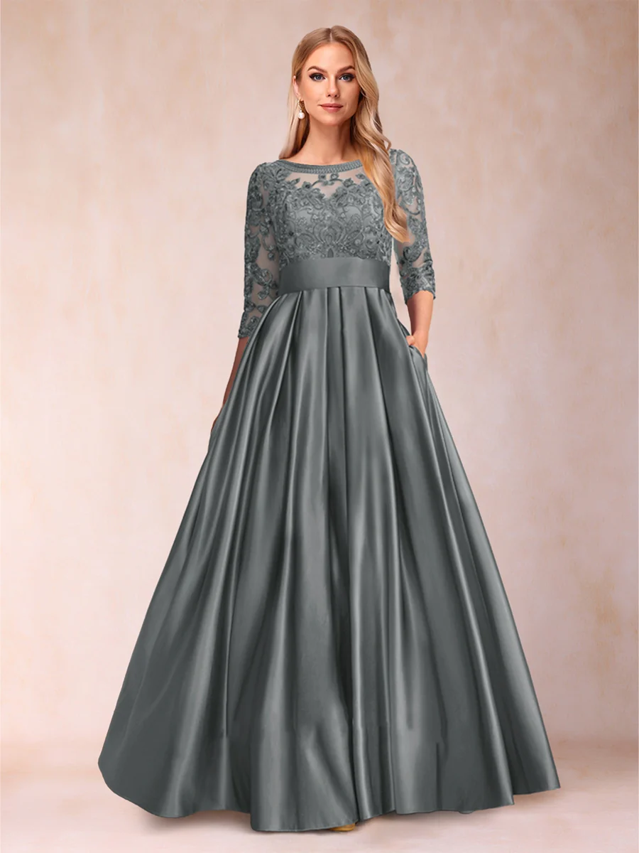 A-Line/Princess Floor-Length 3/4 Sleeves Scoop Mother of the Bride Dresses - Image 26
