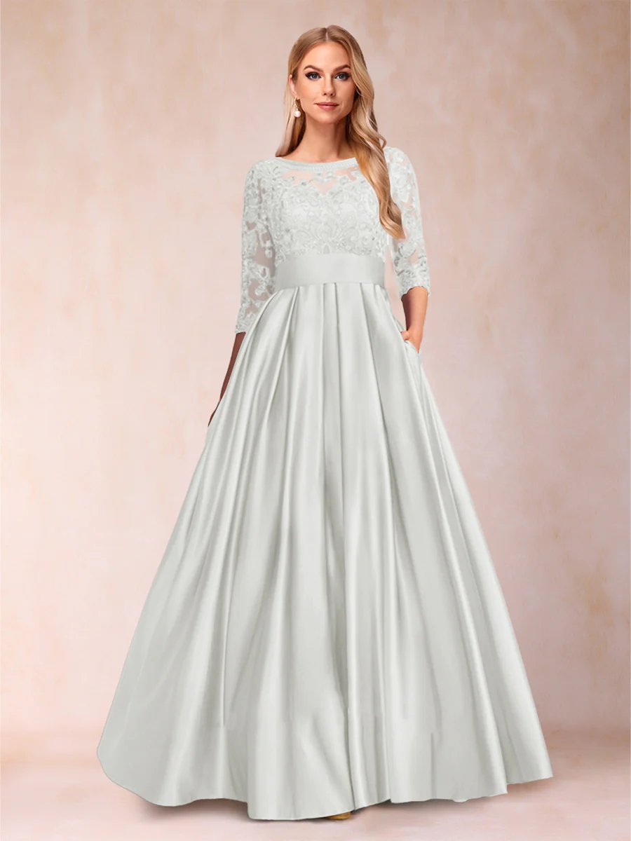 A-Line/Princess Floor-Length 3/4 Sleeves Scoop Mother of the Bride Dresses - Image 29