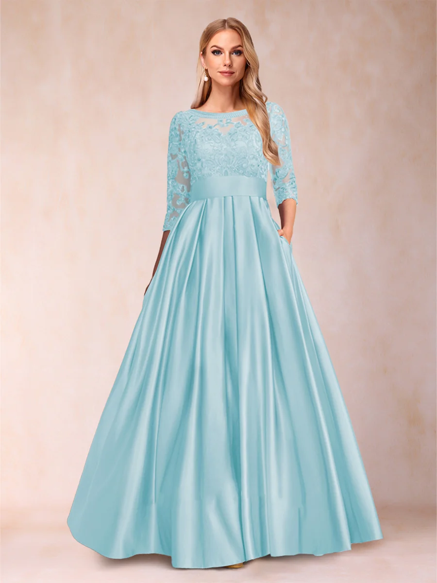 A-Line/Princess Floor-Length 3/4 Sleeves Scoop Mother of the Bride Dresses - Image 31