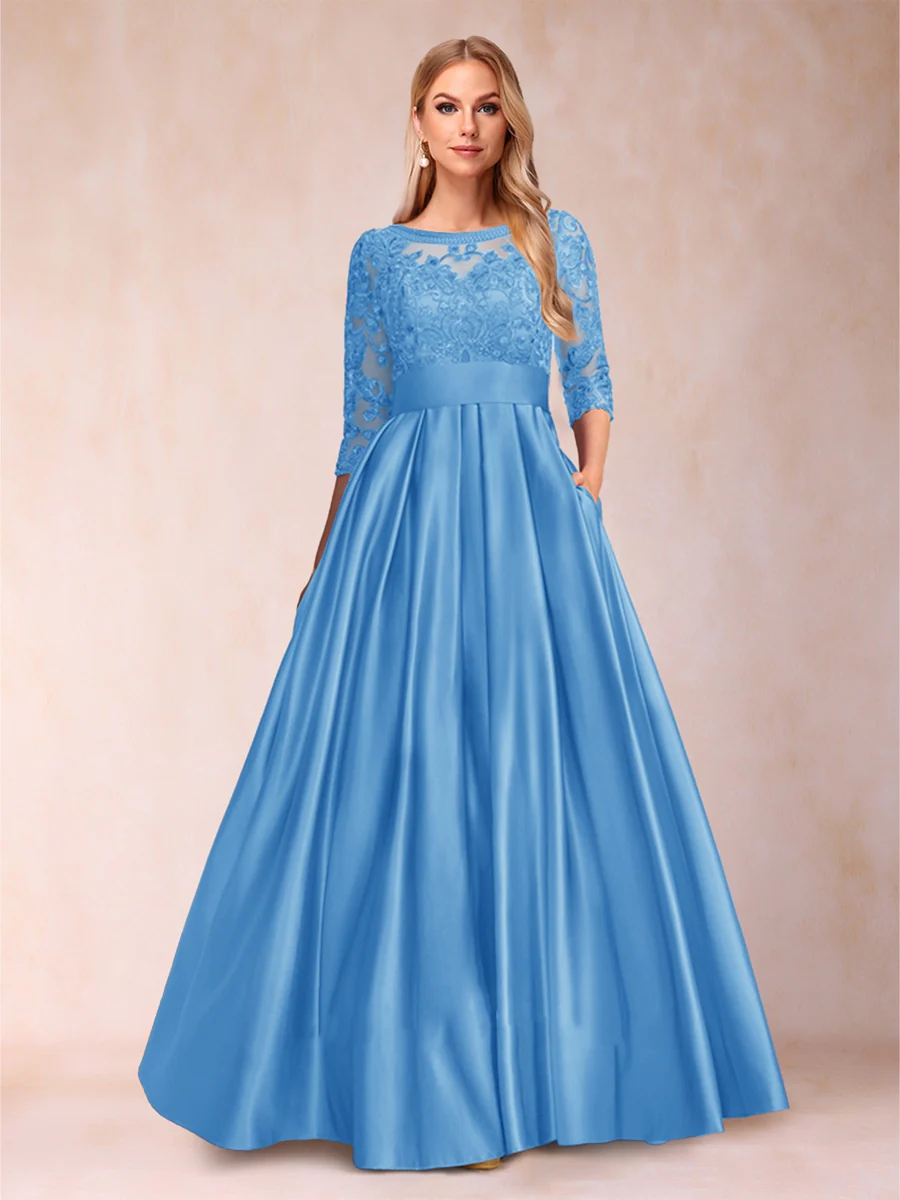 A-Line/Princess Floor-Length 3/4 Sleeves Scoop Mother of the Bride Dresses - Image 35