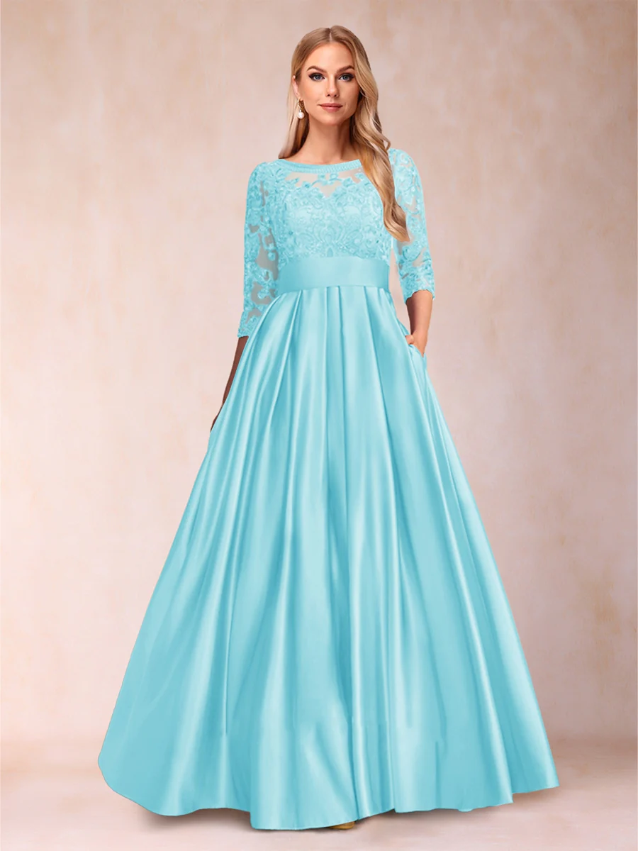 A-Line/Princess Floor-Length 3/4 Sleeves Scoop Mother of the Bride Dresses - Image 36