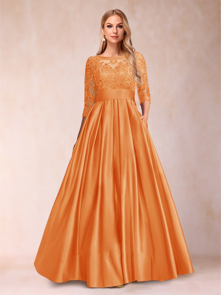 A-Line/Princess Floor-Length 3/4 Sleeves Scoop Mother of the Bride Dresses - Image 46