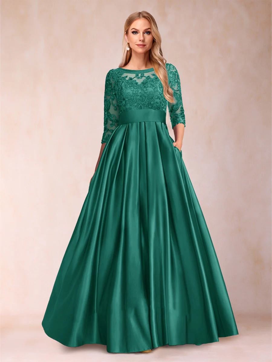 A-Line/Princess Floor-Length 3/4 Sleeves Scoop Mother of the Bride Dresses - Image 49