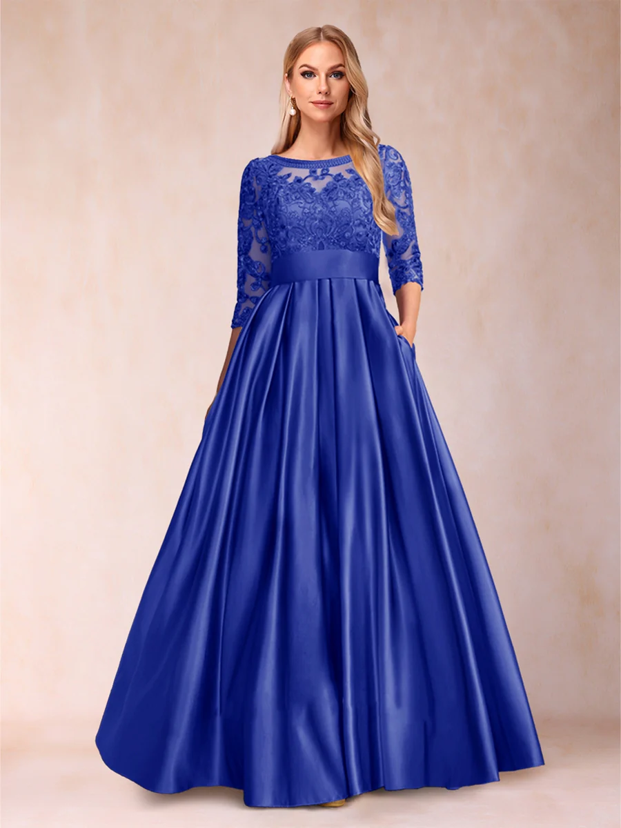 A-Line/Princess Floor-Length 3/4 Sleeves Scoop Mother of the Bride Dresses - Image 55