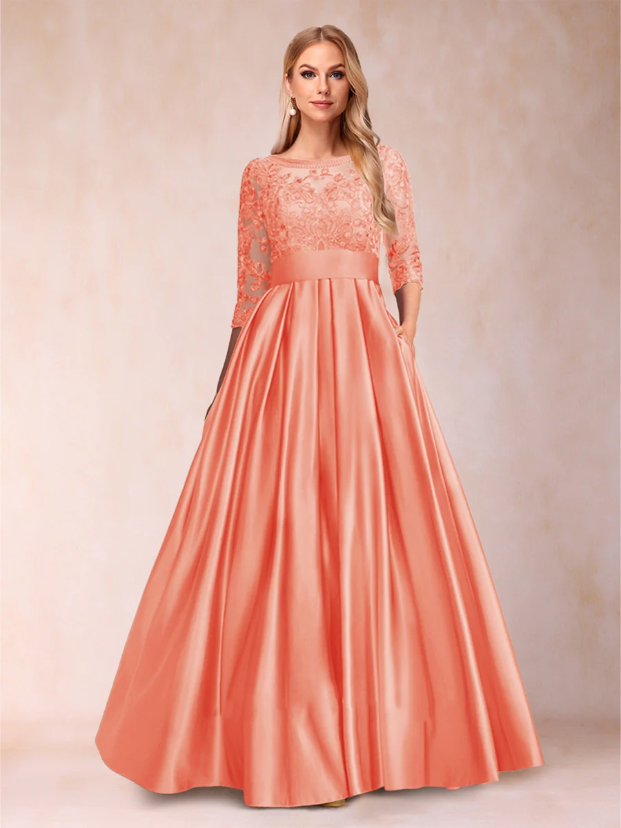 A-Line/Princess Floor-Length 3/4 Sleeves Scoop Mother of the Bride Dresses - Image 58