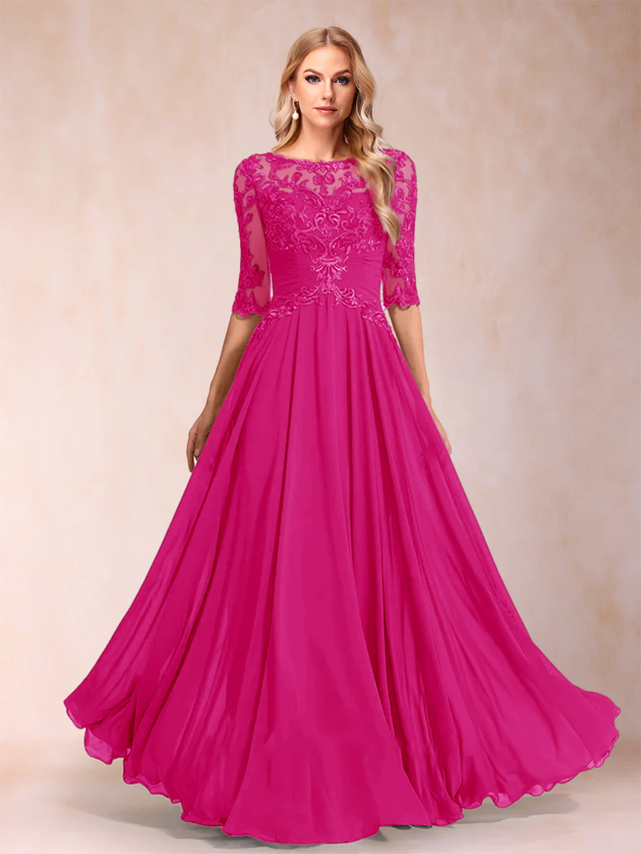 A-Line/Princess Floor-Length Half Sleeves Scoop Mother of the Bride Dresses - Image 24