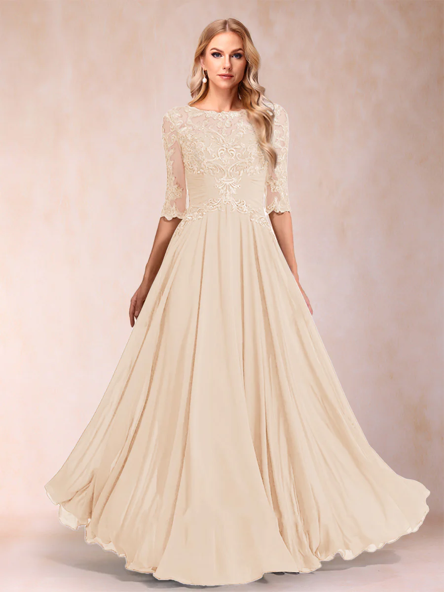 A-Line/Princess Floor-Length Half Sleeves Scoop Mother of the Bride Dresses - Image 34