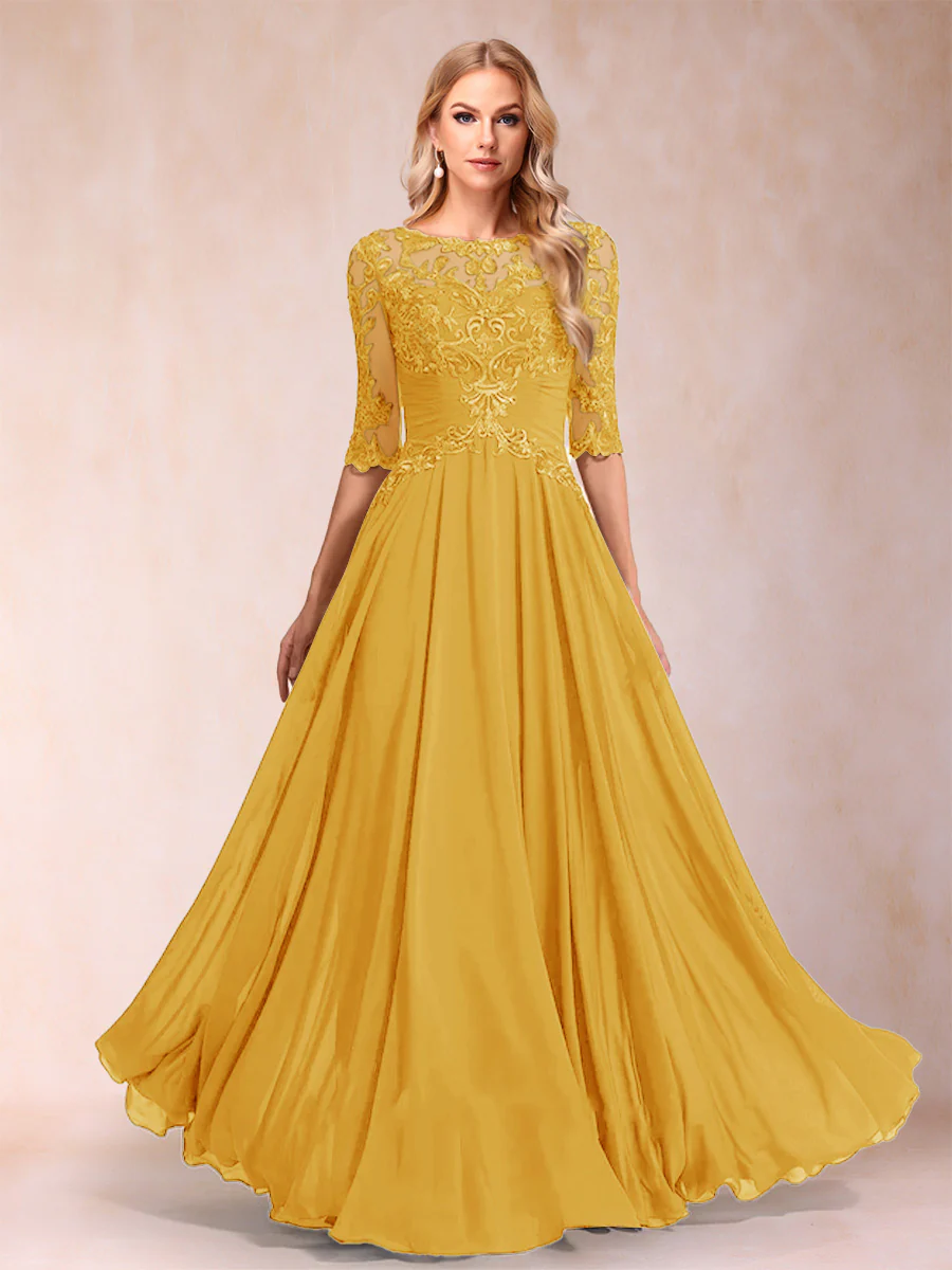 A-Line/Princess Floor-Length Half Sleeves Scoop Mother of the Bride Dresses - Image 44