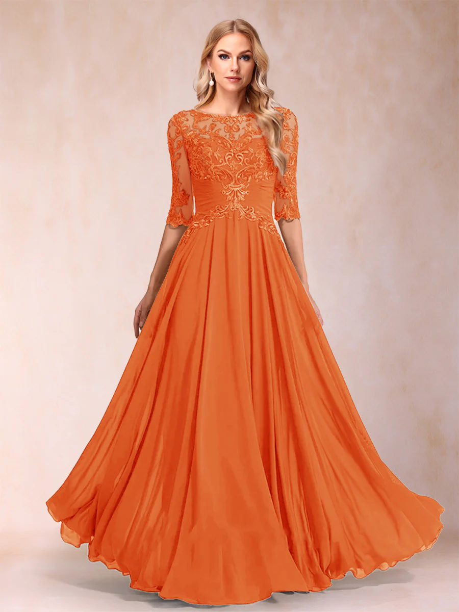 A-Line/Princess Floor-Length Half Sleeves Scoop Mother of the Bride Dresses - Image 48