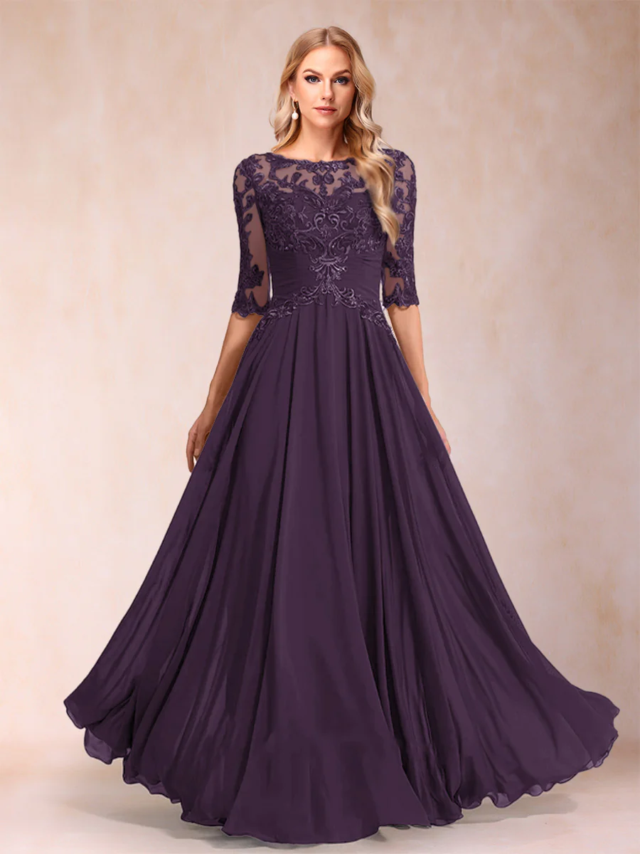 A-Line/Princess Floor-Length Half Sleeves Scoop Mother of the Bride Dresses - Image 54