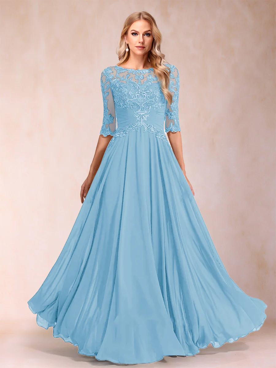 A-Line/Princess Floor-Length Half Sleeves Scoop Mother of the Bride Dresses - Image 63