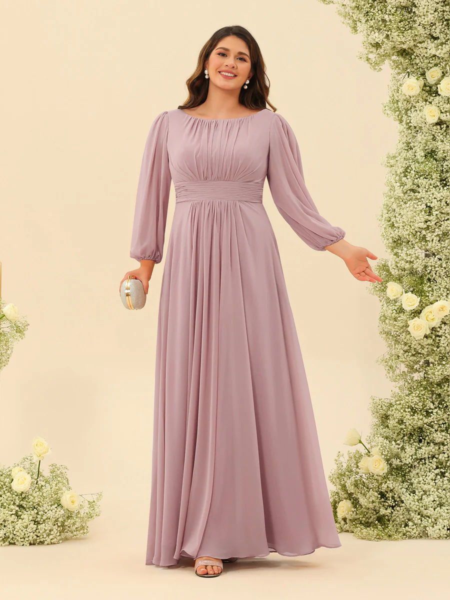 A-Line/Princess Floor-Length Long Sleeves Plus Size Bridesmaid Dresses With Sash - Image 17