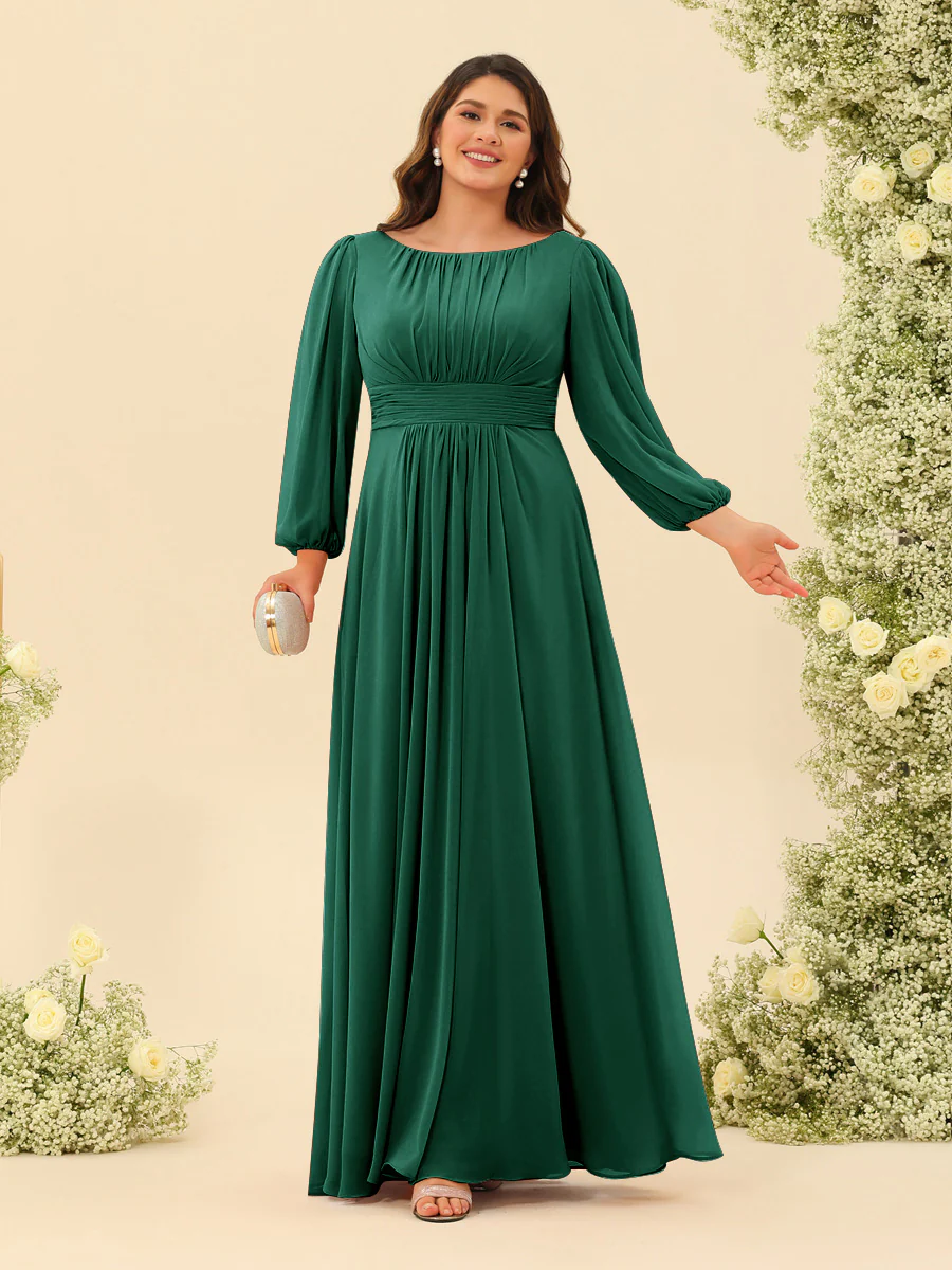 A-Line/Princess Floor-Length Long Sleeves Plus Size Bridesmaid Dresses With Sash - Image 21