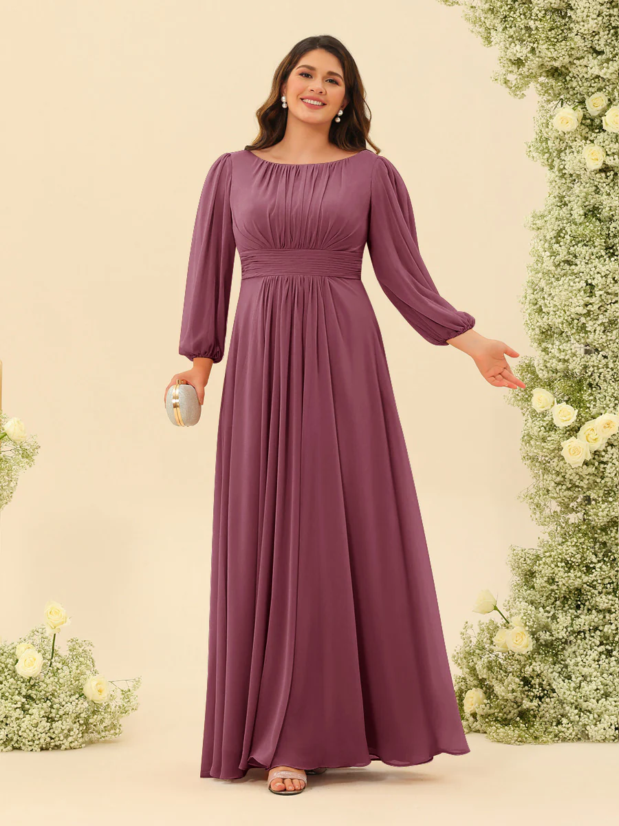 A-Line/Princess Floor-Length Long Sleeves Plus Size Bridesmaid Dresses With Sash - Image 43