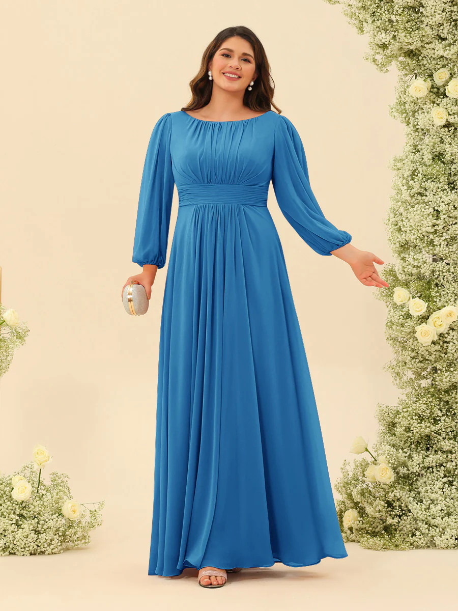 A-Line/Princess Floor-Length Long Sleeves Plus Size Bridesmaid Dresses With Sash - Image 46