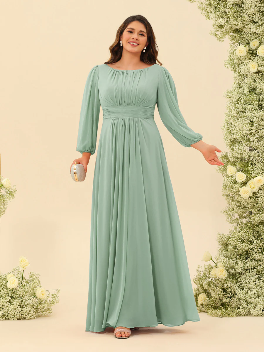 A-Line/Princess Floor-Length Long Sleeves Plus Size Bridesmaid Dresses With Sash - Image 60