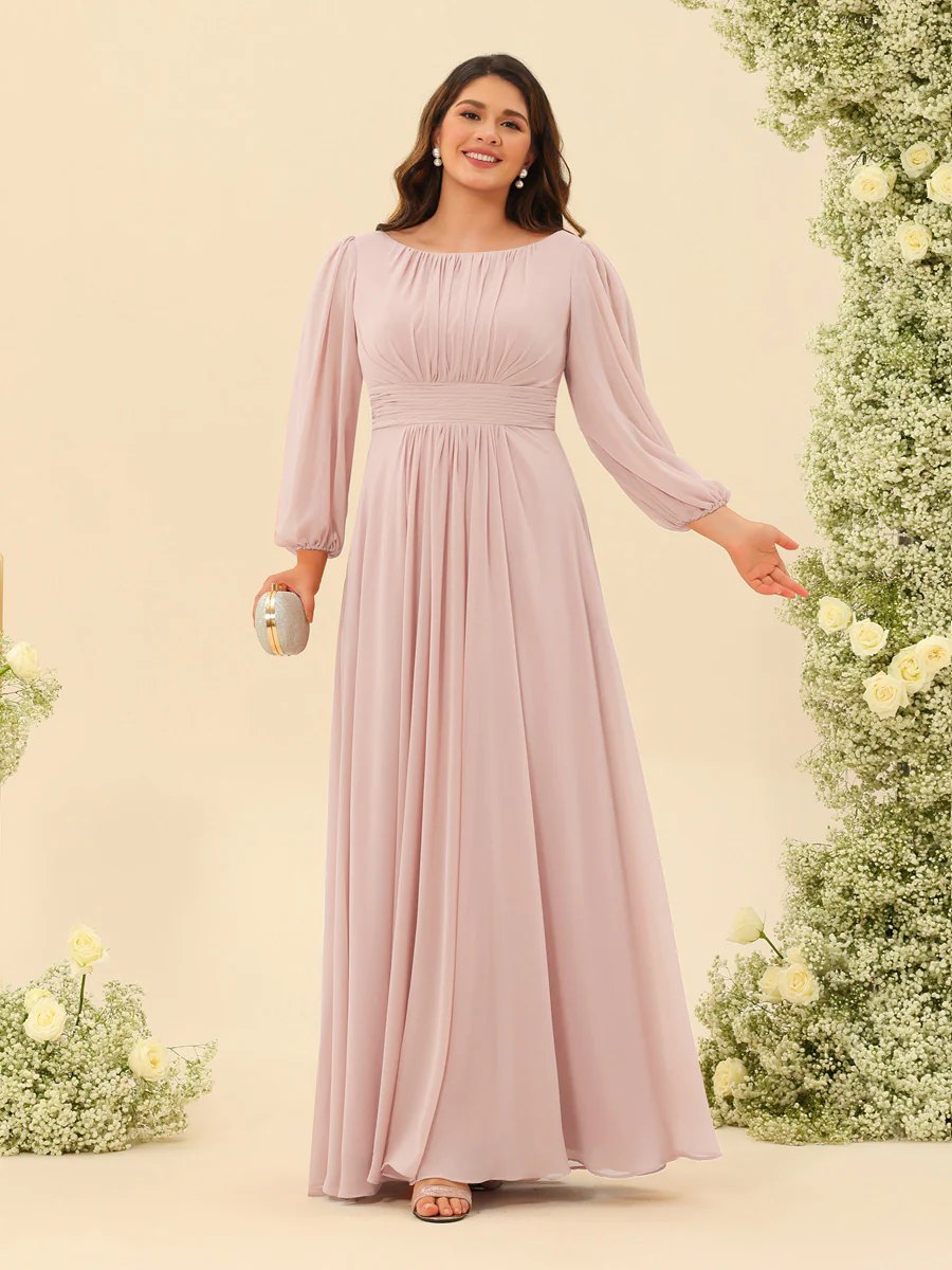 A-Line/Princess Floor-Length Long Sleeves Plus Size Bridesmaid Dresses With Sash - Image 7