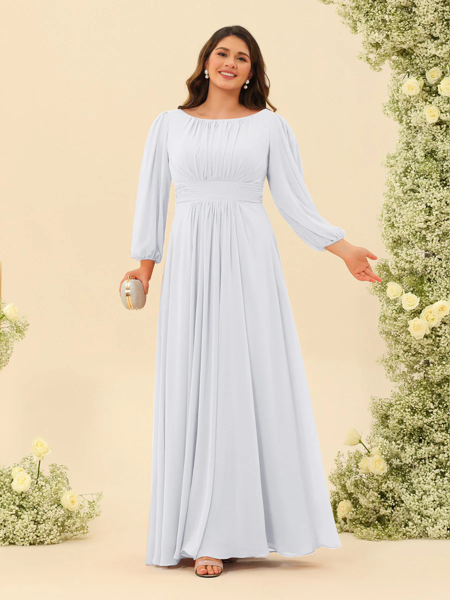 A-Line/Princess Floor-Length Long Sleeves Plus Size Bridesmaid Dresses With Sash - Image 71