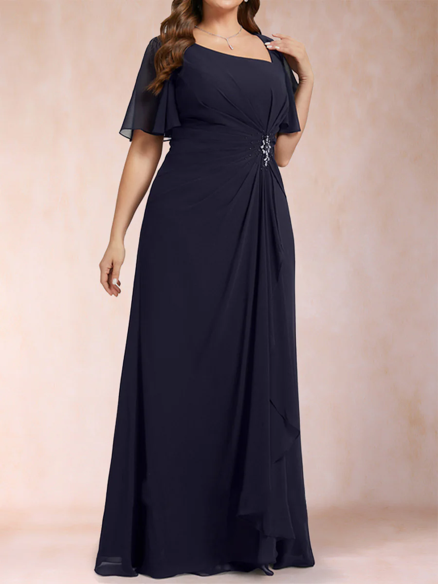 A-Line/Princess Floor-Length Short Sleeves V-Neck Plus Size Mother of the Bride Dresses - Image 3