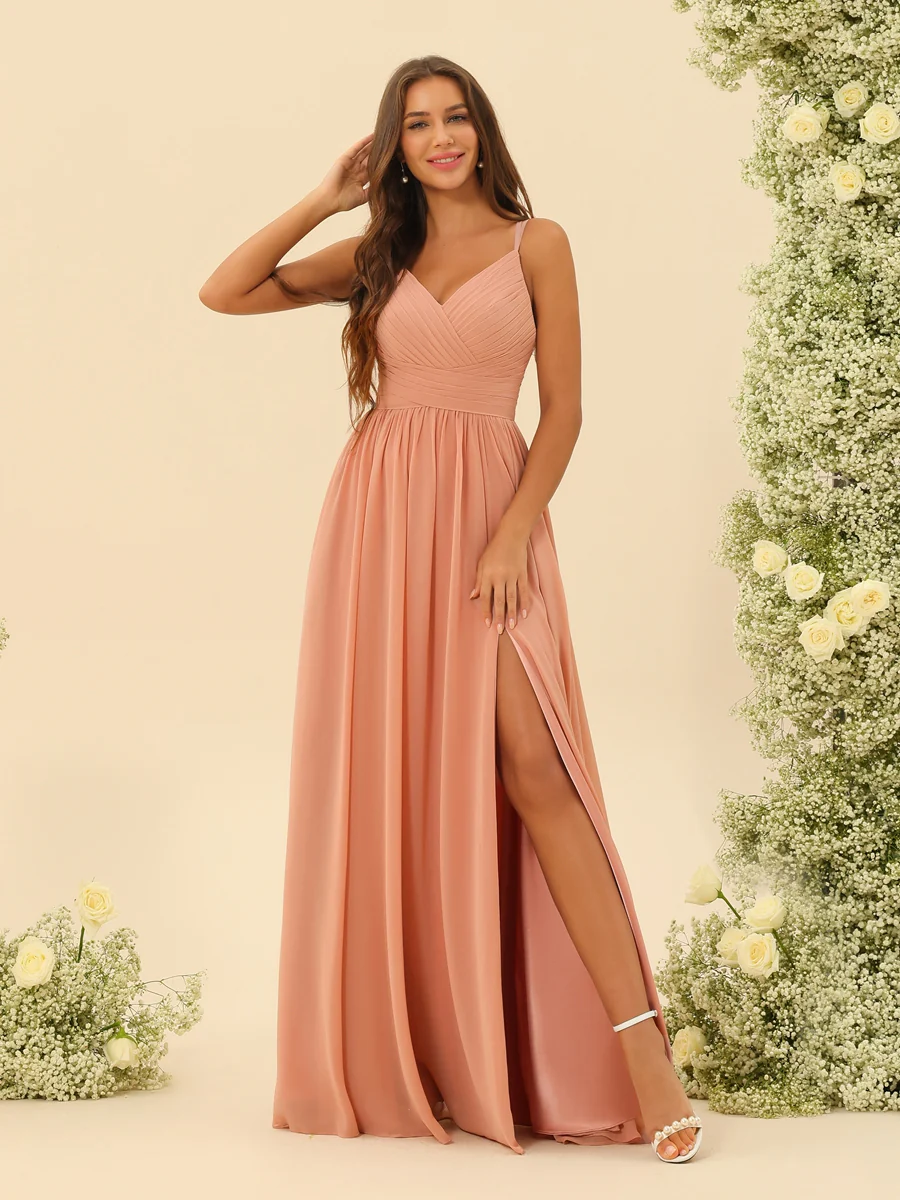 A-Line/Princess Floor-Length Spaghetti Straps Ruffles Bridesmaid Dresses - Image 5