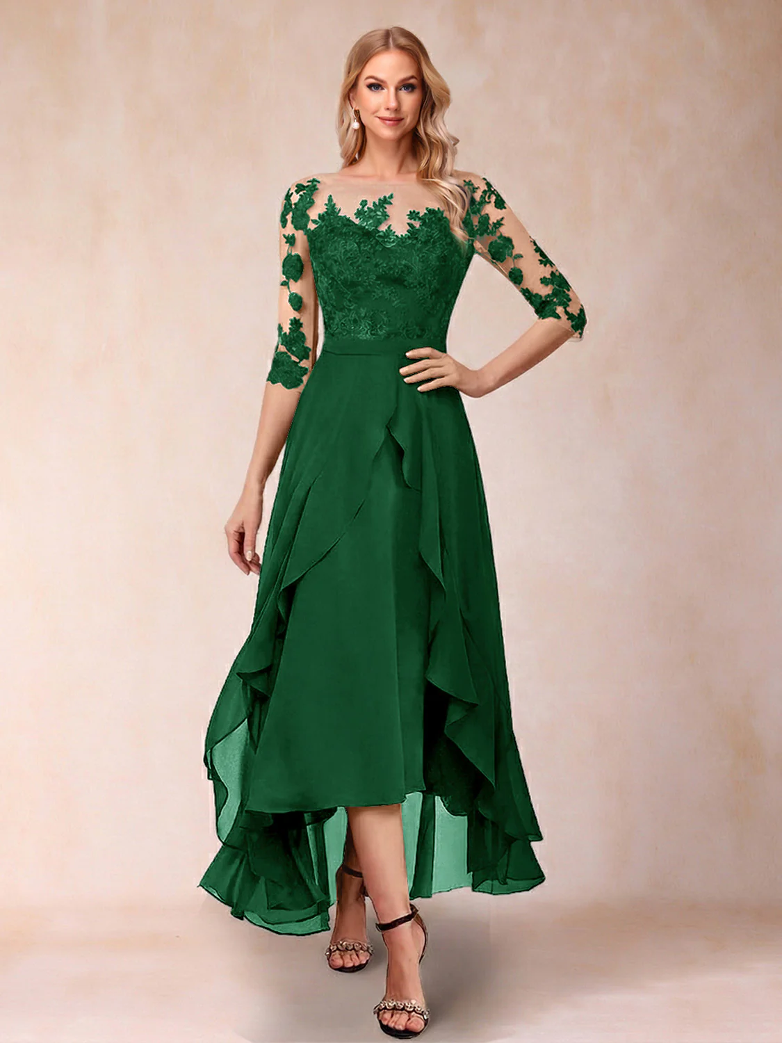 A-Line/Princess Half Sleeves Asymmetrical Mother of the Bride Dresses with Ruffles & Embroidery - Image 11