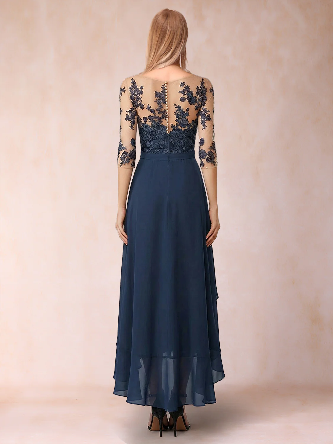 A-Line/Princess Half Sleeves Asymmetrical Mother of the Bride Dresses with Ruffles & Embroidery - Image 2