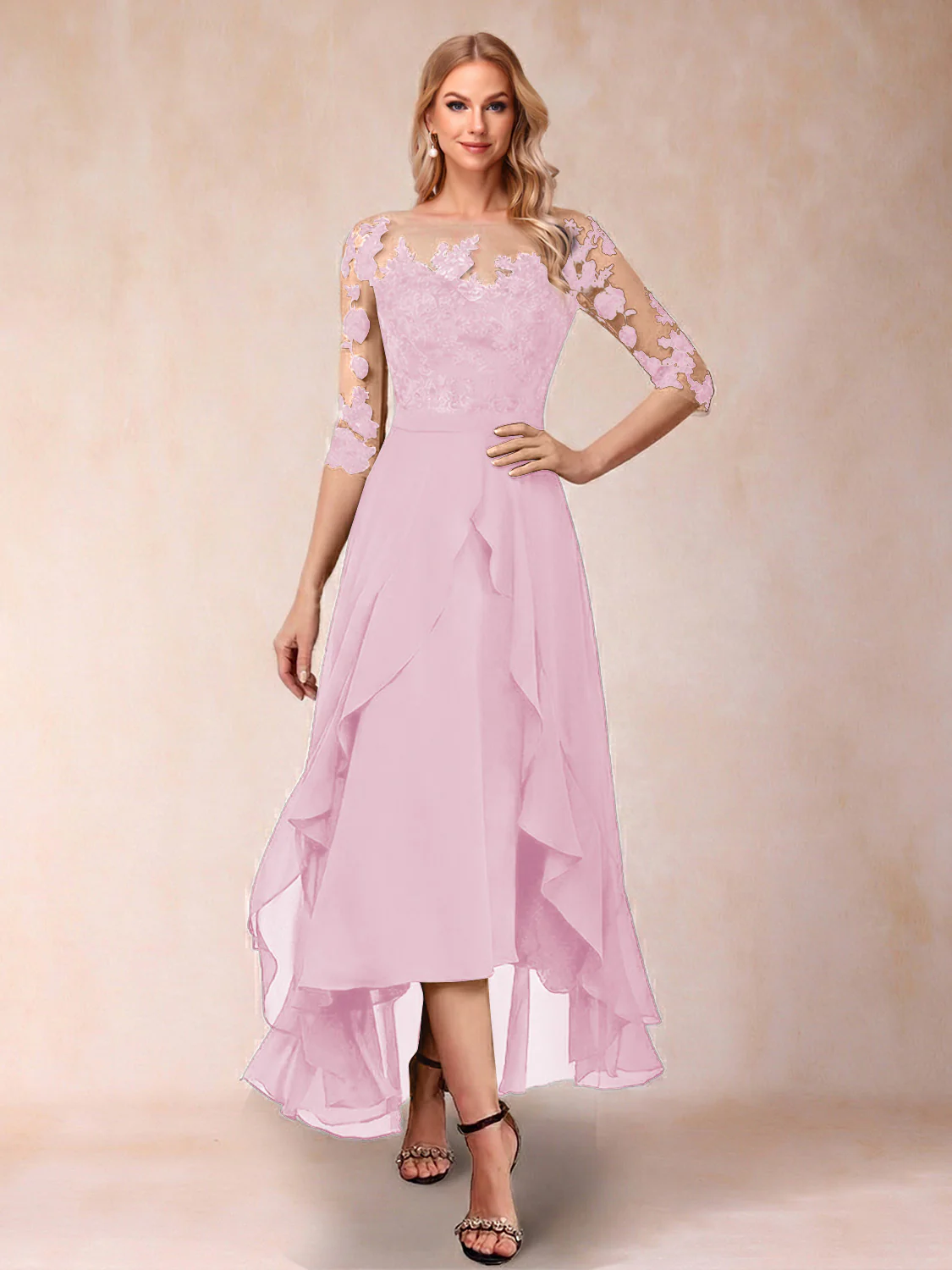 A-Line/Princess Half Sleeves Asymmetrical Mother of the Bride Dresses with Ruffles & Embroidery - Image 26