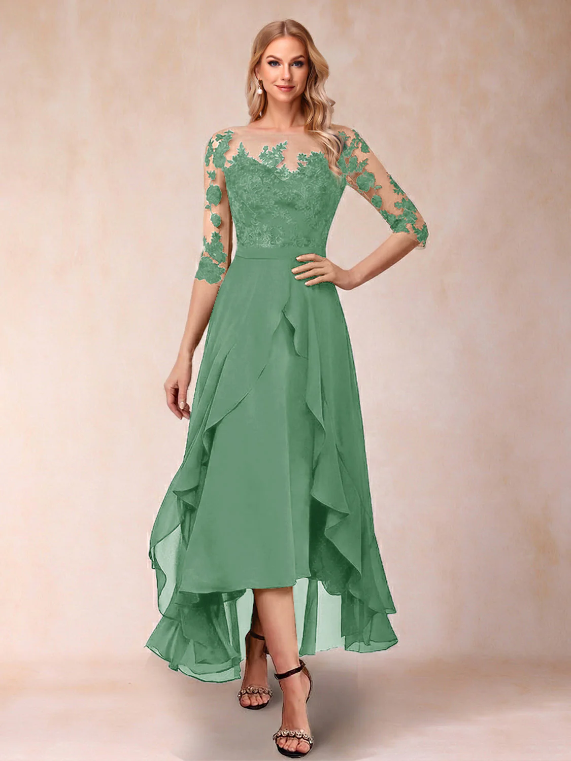 A-Line/Princess Half Sleeves Asymmetrical Mother of the Bride Dresses with Ruffles & Embroidery - Image 43