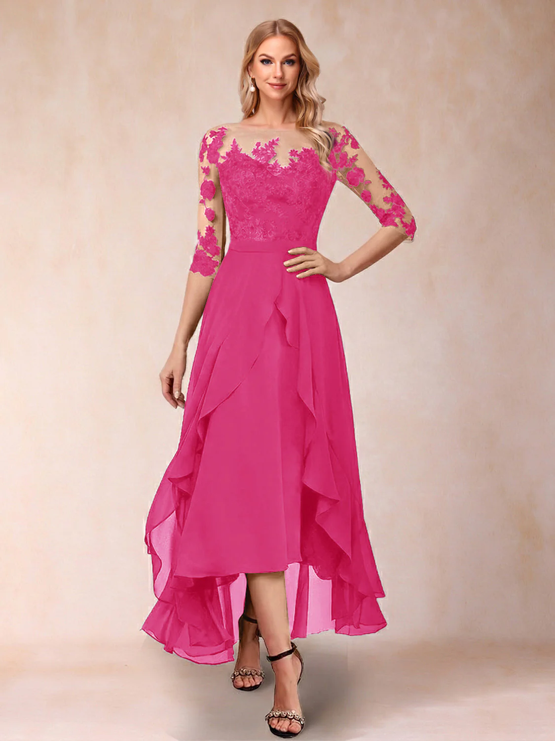 A-Line/Princess Half Sleeves Asymmetrical Mother of the Bride Dresses with Ruffles & Embroidery - Image 46