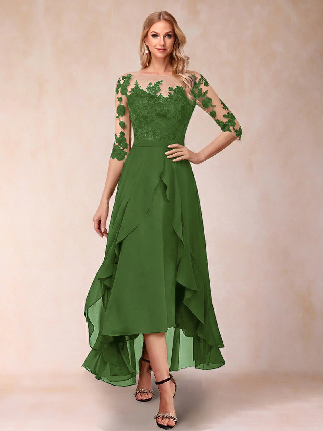A-Line/Princess Half Sleeves Asymmetrical Mother of the Bride Dresses with Ruffles & Embroidery - Image 58