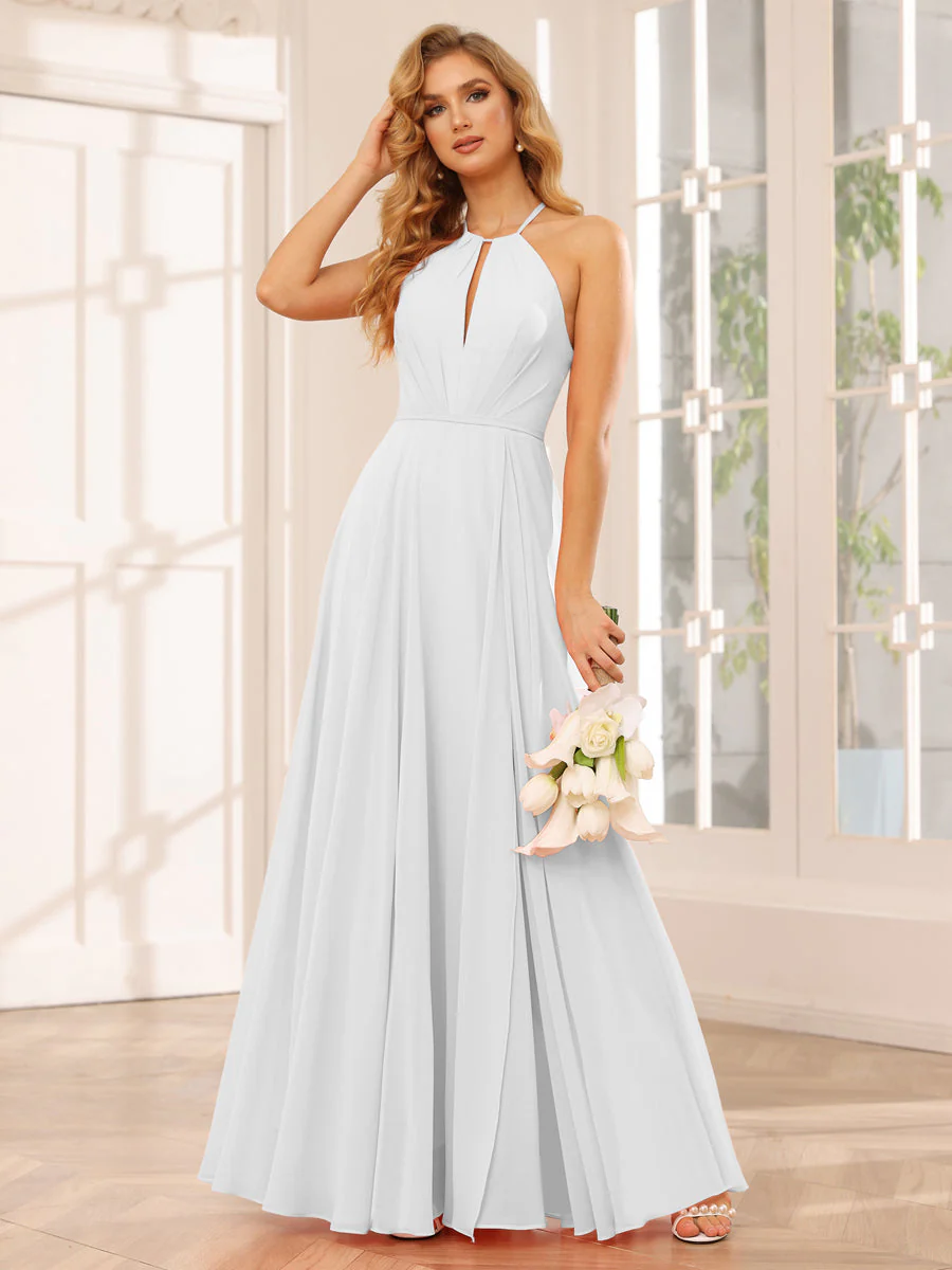 A-Line/Princess Halter Long Bridesmaid Dresses with Split Side - Image 18