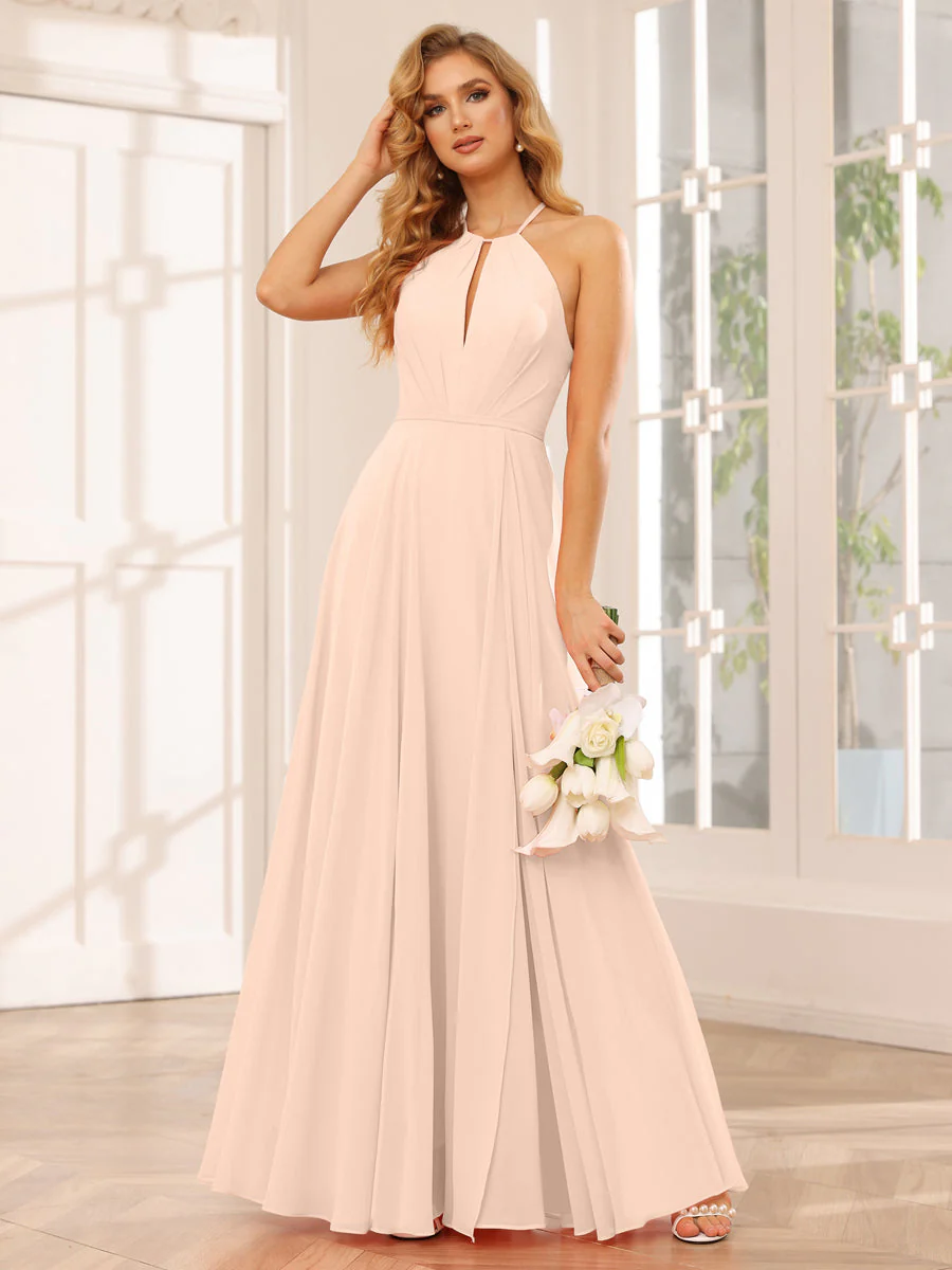A-Line/Princess Halter Long Bridesmaid Dresses with Split Side - Image 22