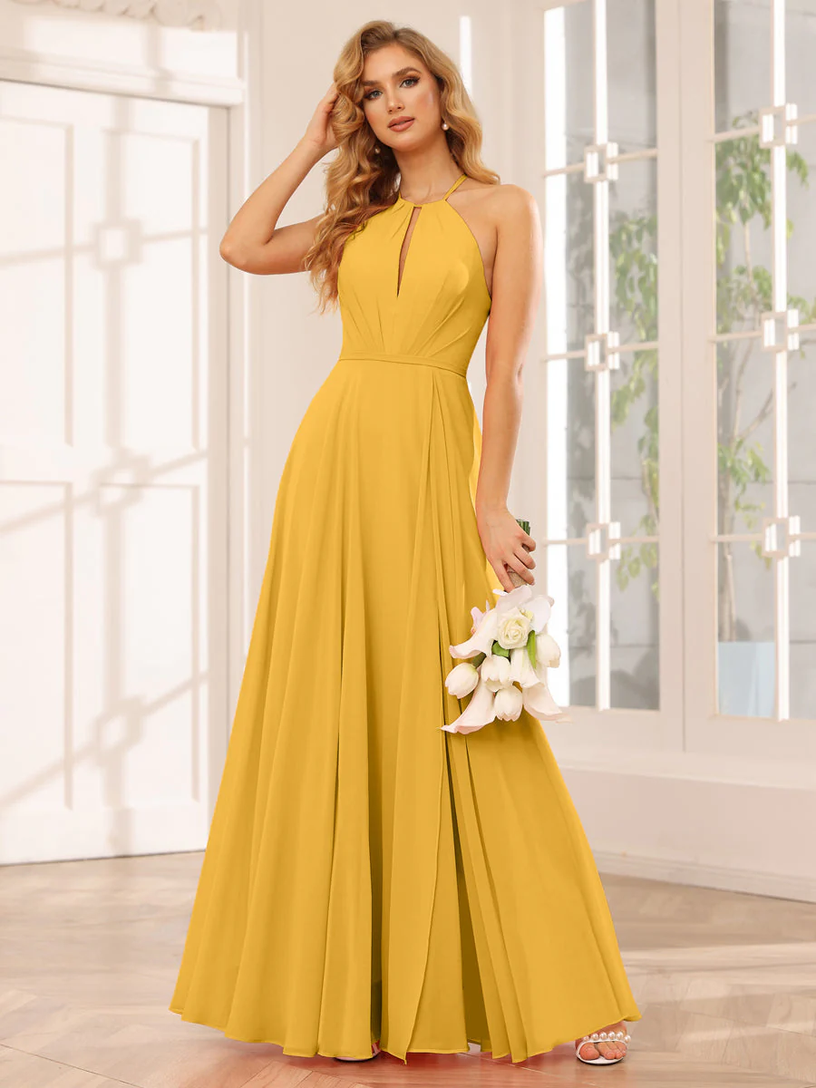 A-Line/Princess Halter Long Bridesmaid Dresses with Split Side - Image 69