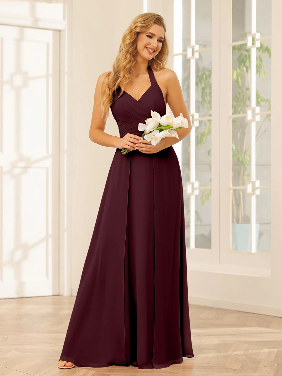 A-Line/Princess Halter Long Bridesmaid Dresses with Split Side - Image 12