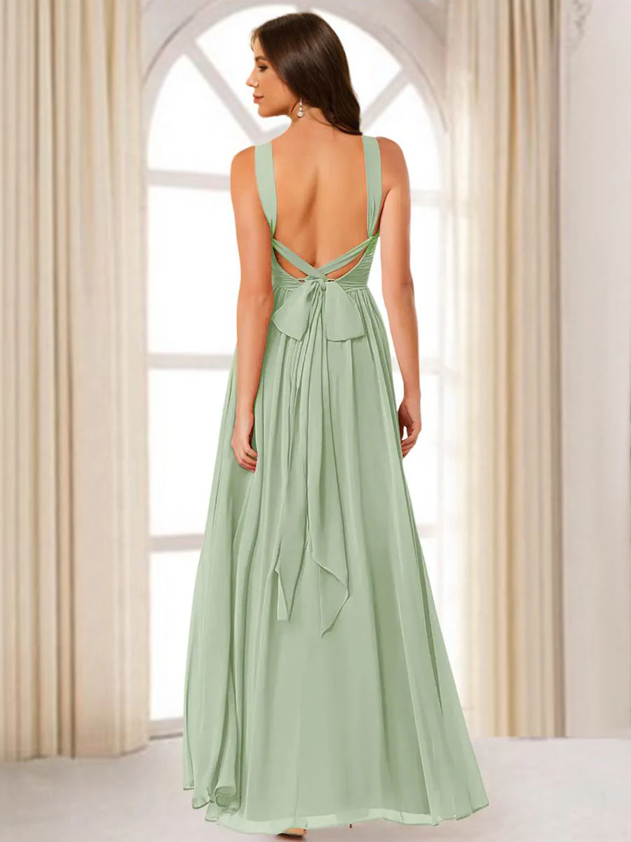 A-Line/Princess Halter Long Bridesmaid Dresses with Split Side - Image 2