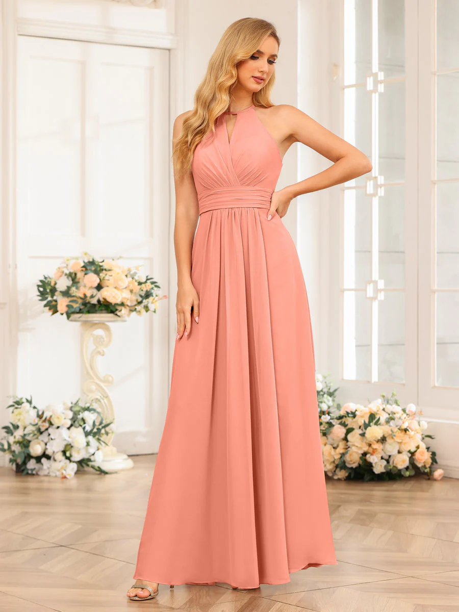 A-Line/Princess Halter Long Wedding Party Dresses with Split Side - Image 18