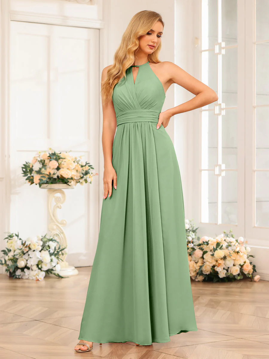 A-Line/Princess Halter Long Wedding Party Dresses with Split Side - Image 19