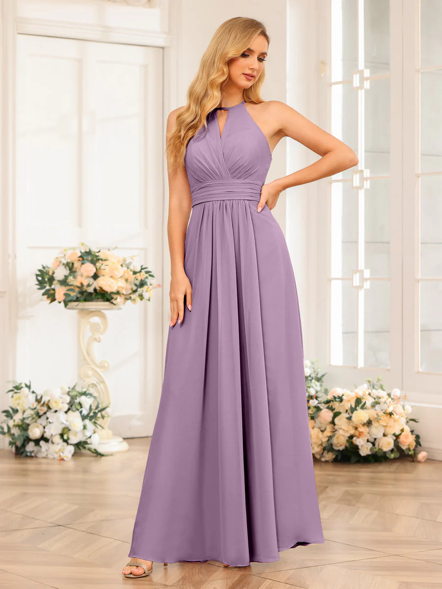 A-Line/Princess Halter Long Wedding Party Dresses with Split Side - Image 43