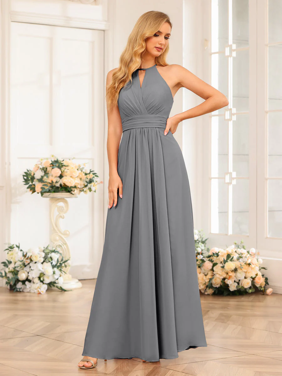 A-Line/Princess Halter Long Wedding Party Dresses with Split Side - Image 78