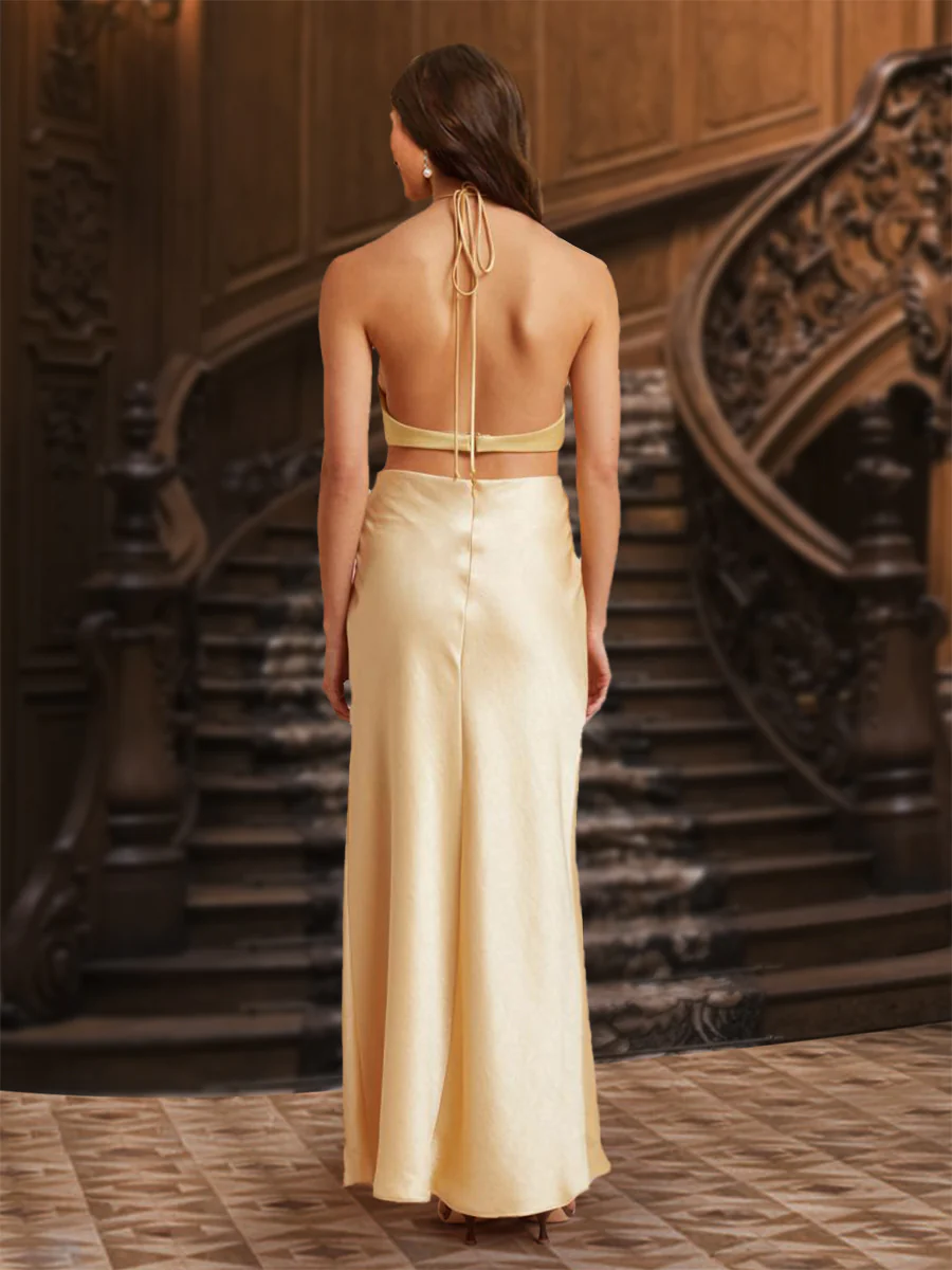 A-Line/Princess Halter Sleeveless Evening Dresses with Ruched - Image 2