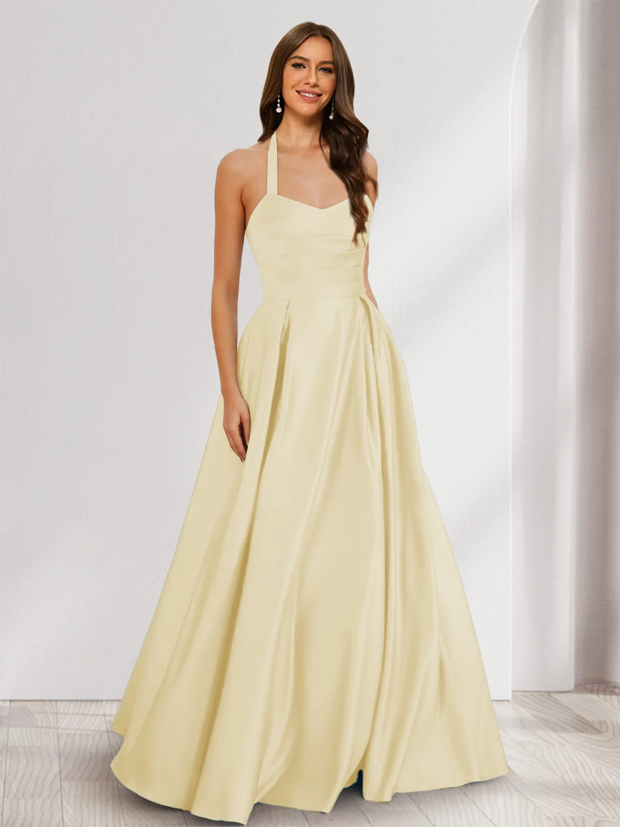 A-Line/Princess Halter Sleeveless Ruched Bridesmaid Dresses - Image 21