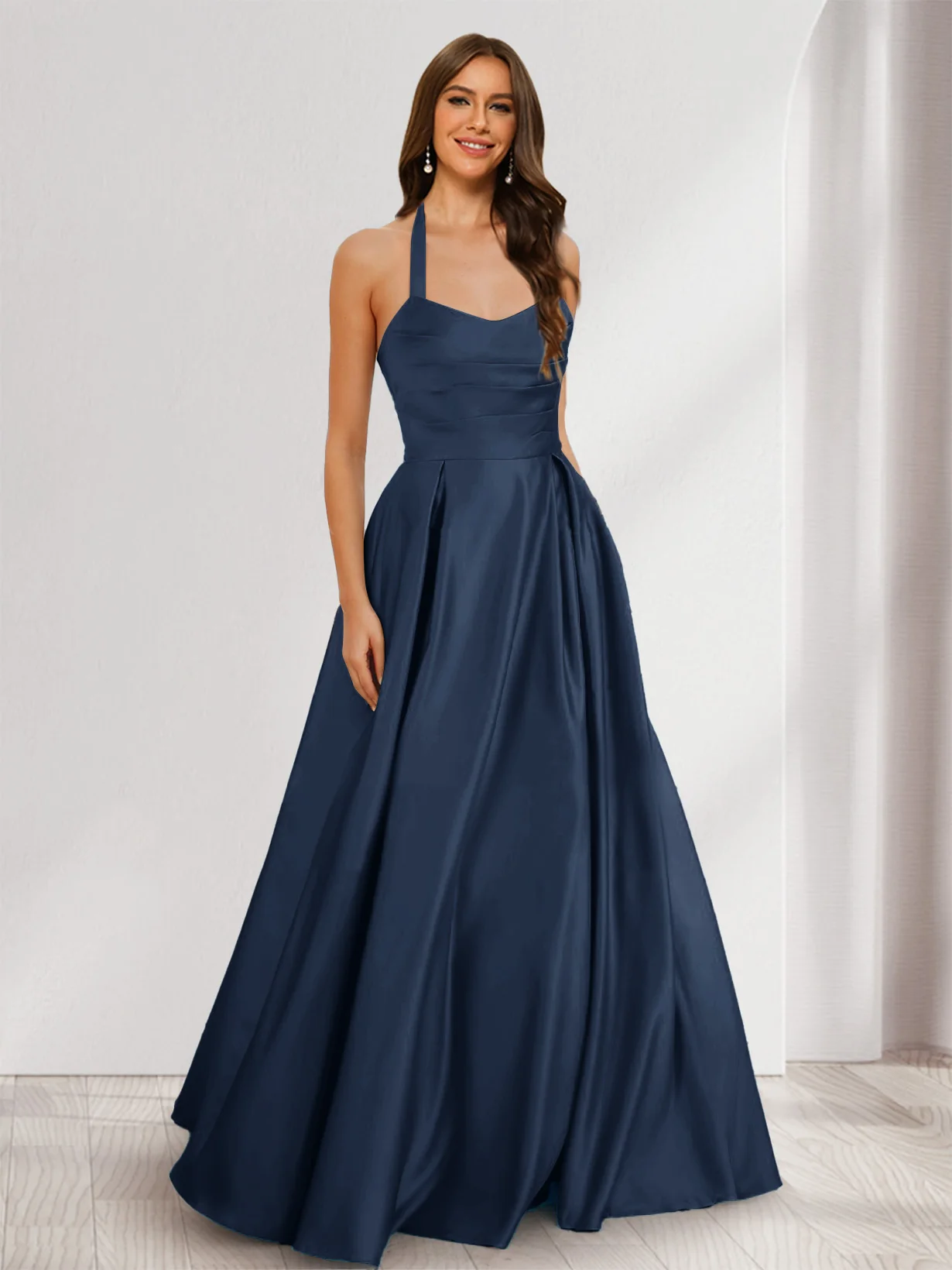 A-Line/Princess Halter Sleeveless Ruched Bridesmaid Dresses - Image 29