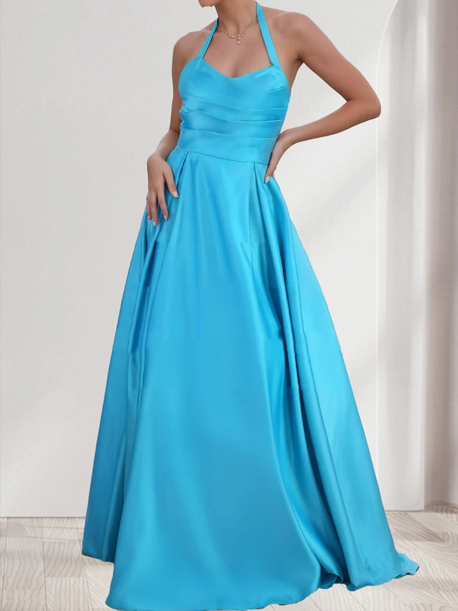 A-Line/Princess Halter Sleeveless Ruched Bridesmaid Dresses - Image 3