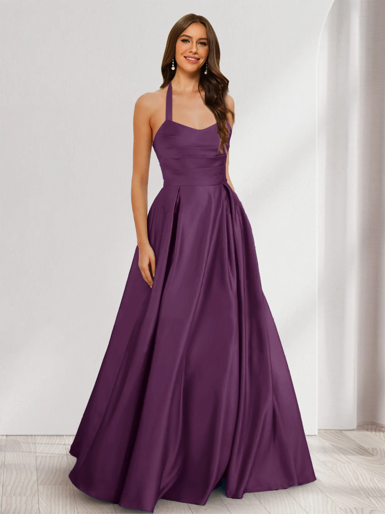 A-Line/Princess Halter Sleeveless Ruched Bridesmaid Dresses - Image 34