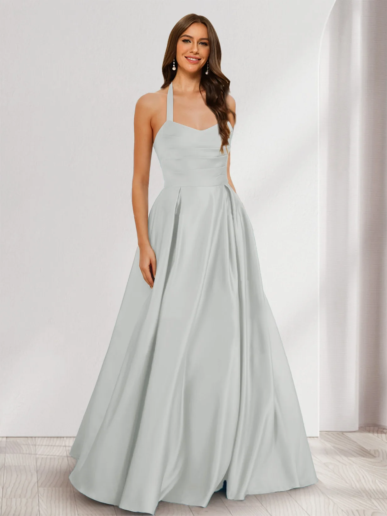 A-Line/Princess Halter Sleeveless Ruched Bridesmaid Dresses - Image 38