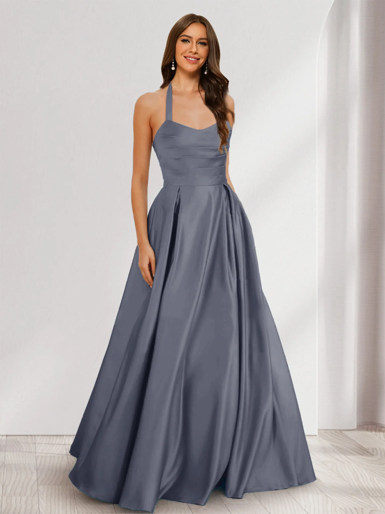 A-Line/Princess Halter Sleeveless Ruched Bridesmaid Dresses - Image 41