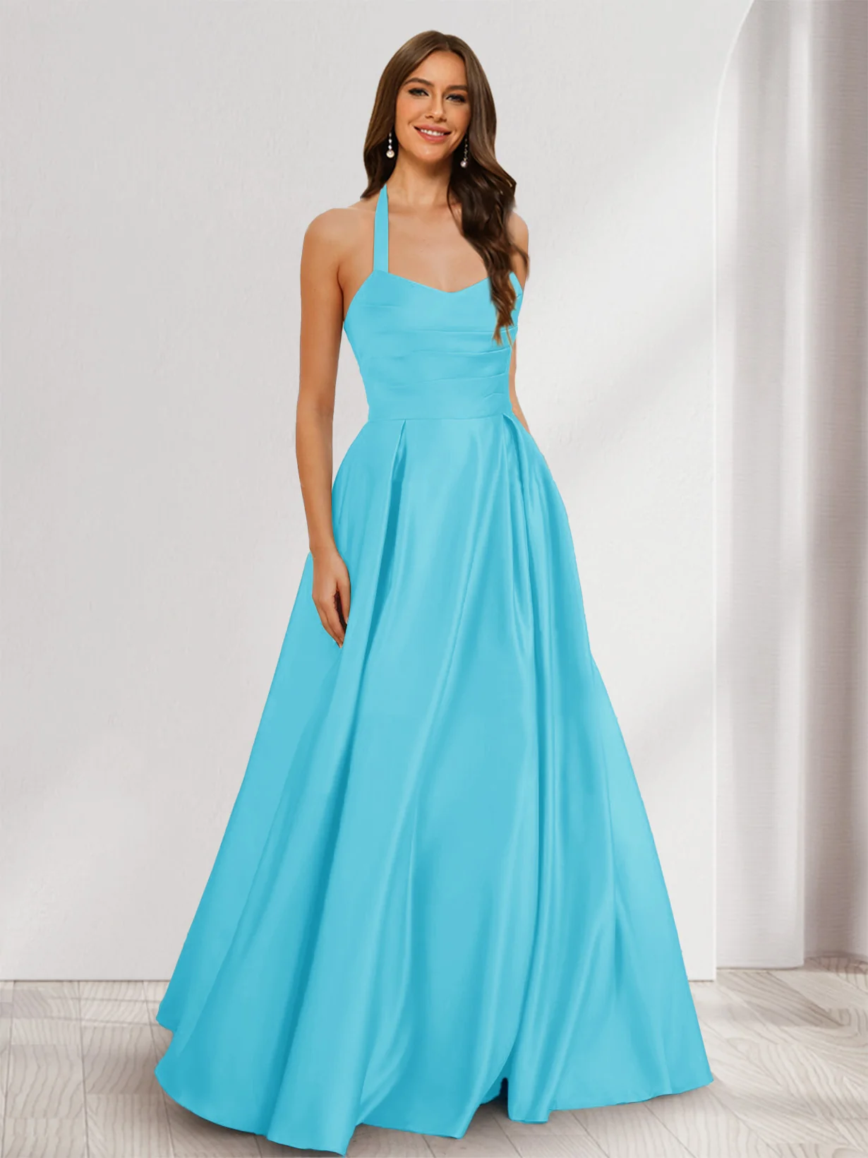 A-Line/Princess Halter Sleeveless Ruched Bridesmaid Dresses - Image 48