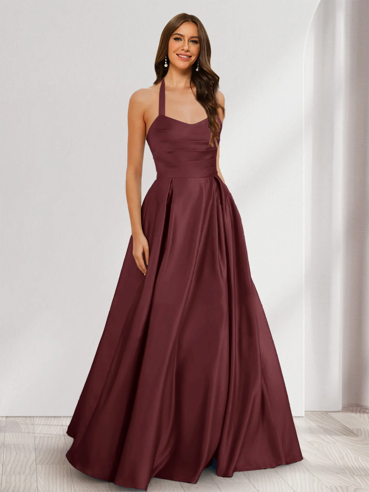 A-Line/Princess Halter Sleeveless Ruched Bridesmaid Dresses - Image 6