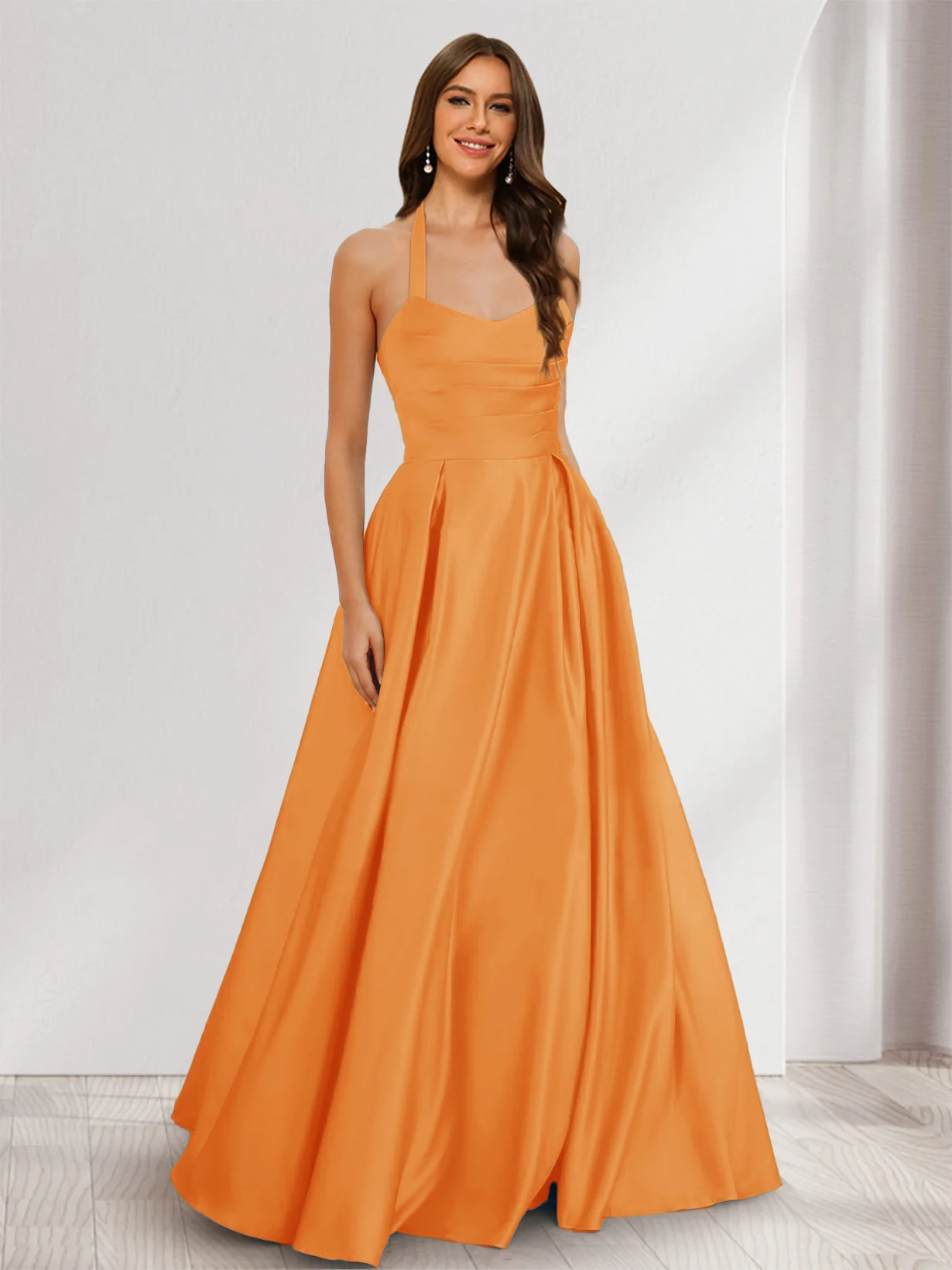 A-Line/Princess Halter Sleeveless Ruched Bridesmaid Dresses - Image 63